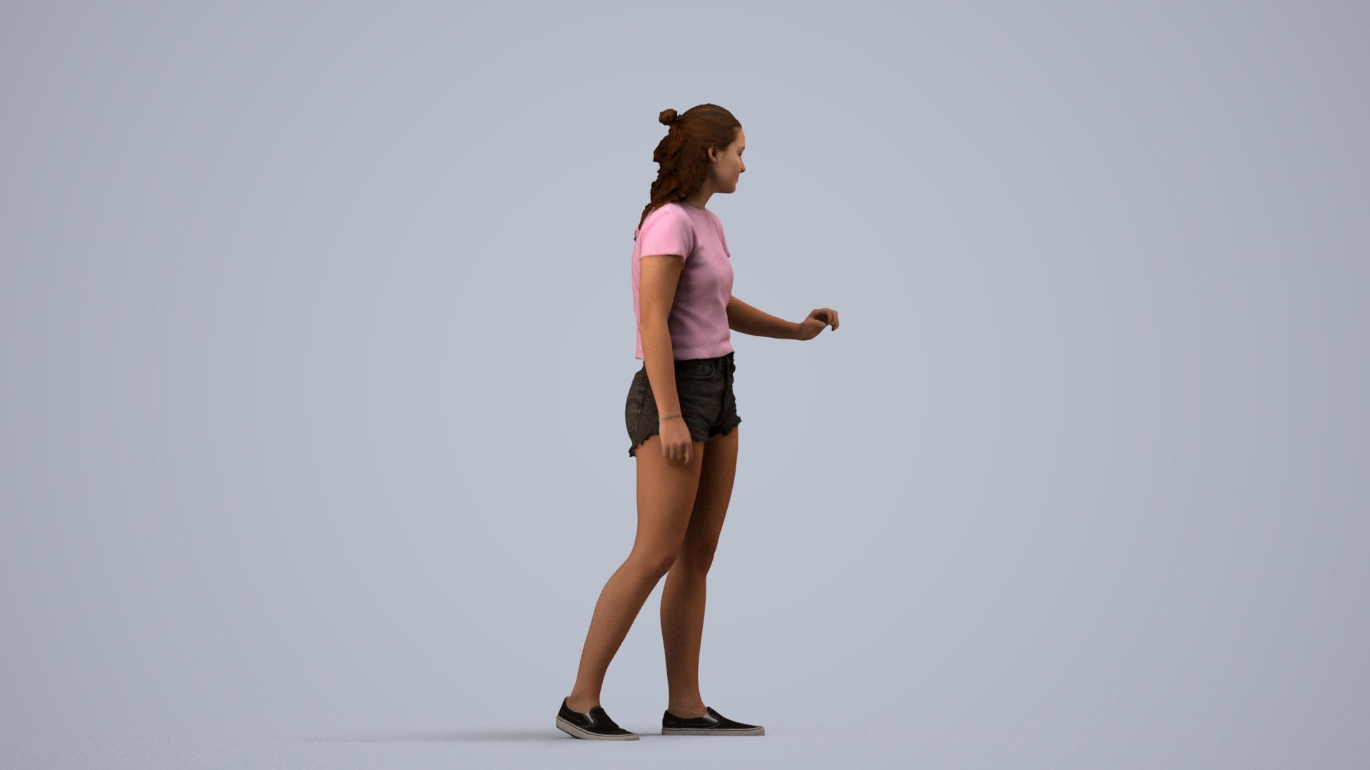 photogrammetry 3D girl casual door, realistic human model archviz FBX, side view render