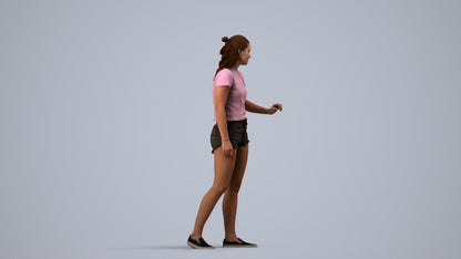 photogrammetry 3D girl casual door, realistic human model archviz FBX, side view render