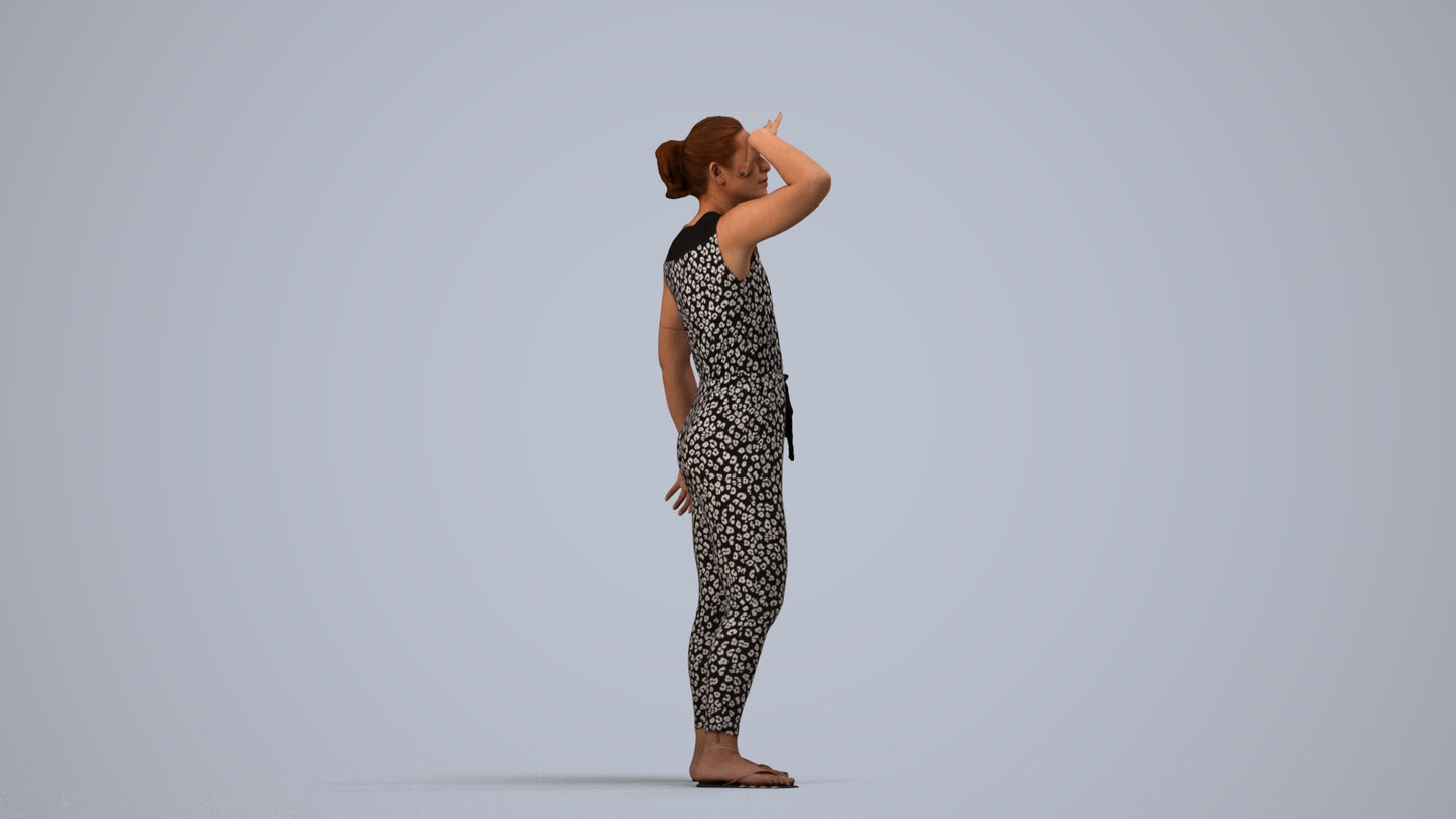 realistic 3D woman casual standing, scanned archviz people for Blender and 3ds Max, side view render