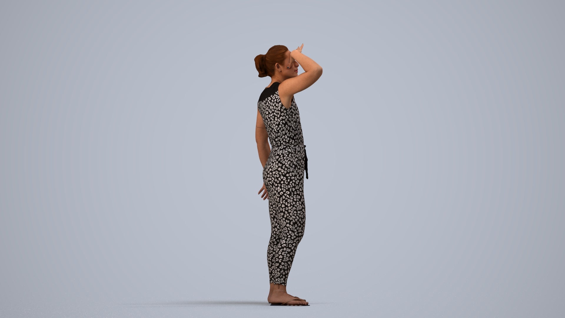 realistic 3D woman casual standing, scanned archviz people for Blender and 3ds Max, side view render