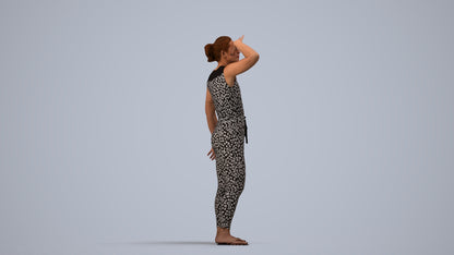 realistic 3D woman casual standing, scanned archviz people for Blender and 3ds Max, side view render