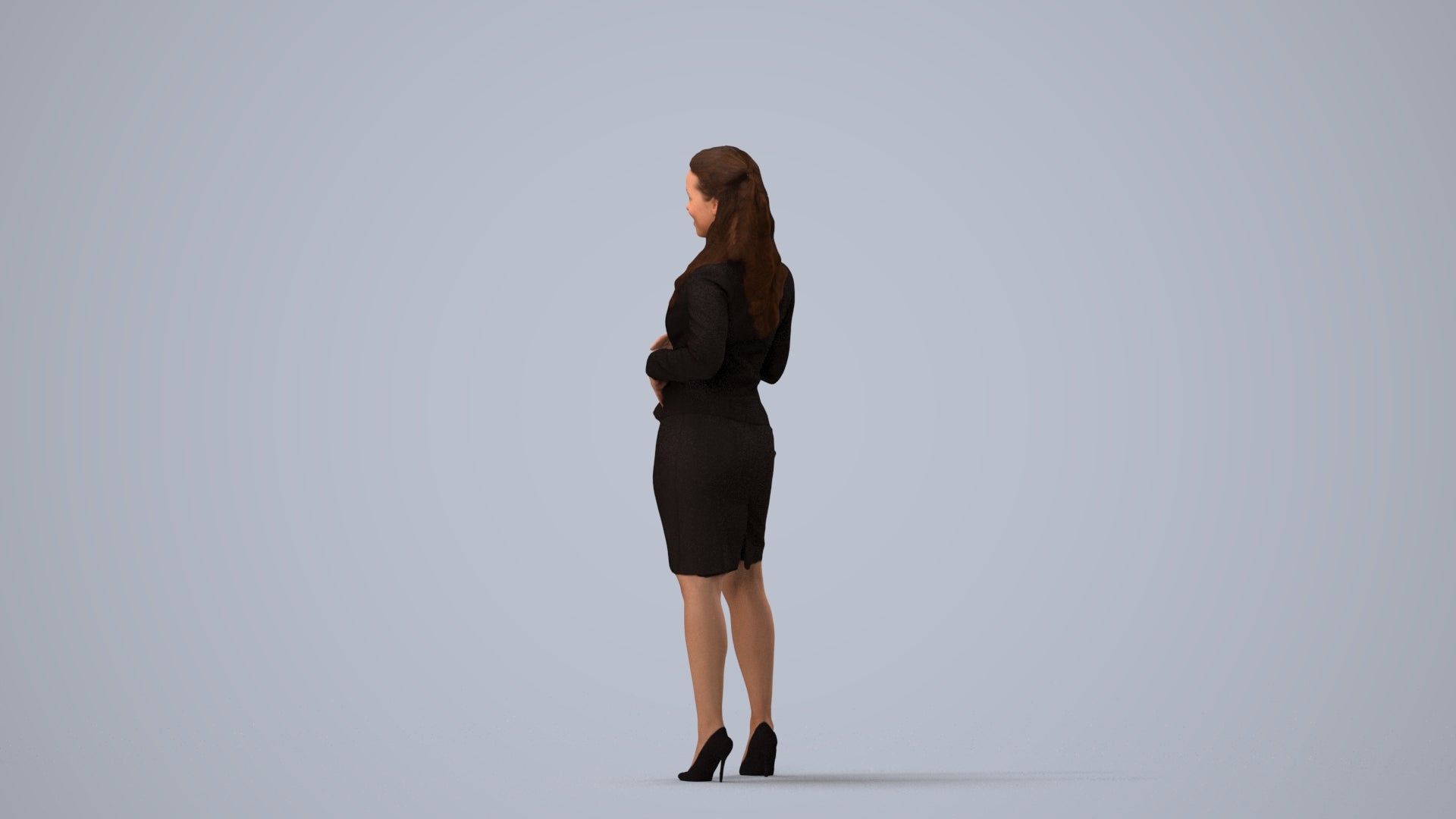 photogrammetry 3D woman business, realistic human model archviz FBX, three-quarter view render