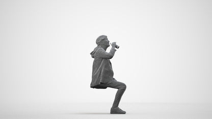 photogrammetry 3D senior girl casual sitting, realistic human model archviz FBX, wireframe side view