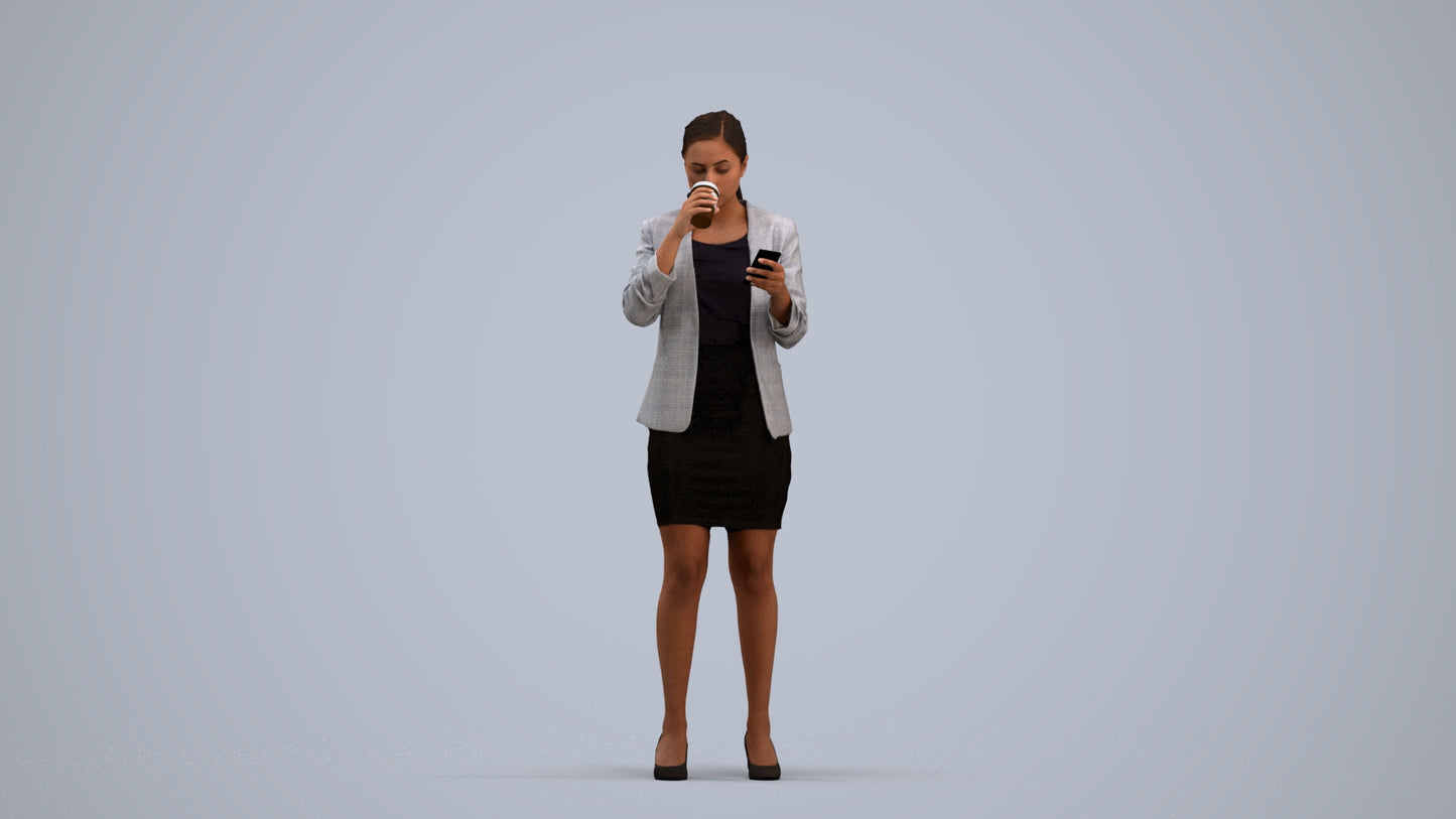 realistic 3D human woman business, archviz people FBX OBJ for Blender, standing pose render