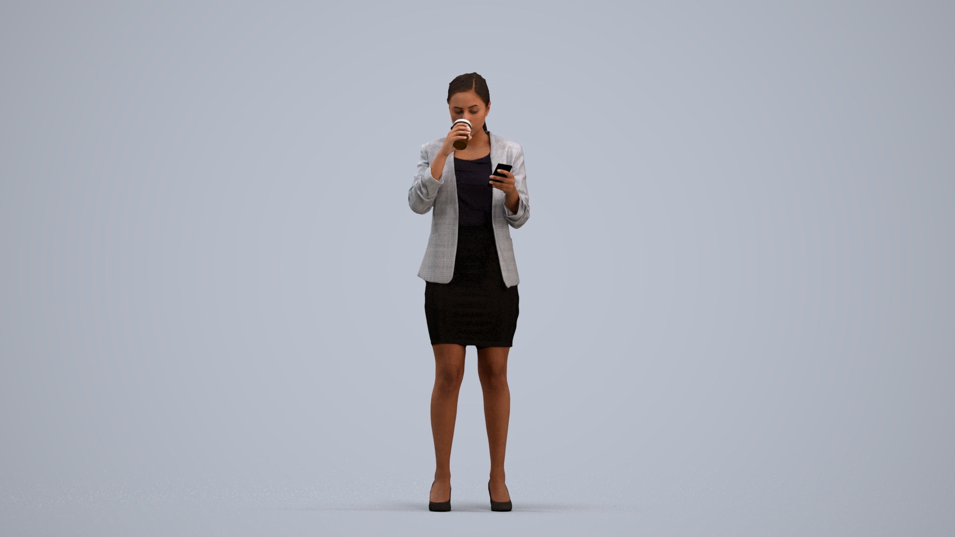 realistic 3D human woman business, archviz people FBX OBJ for Blender, standing pose render