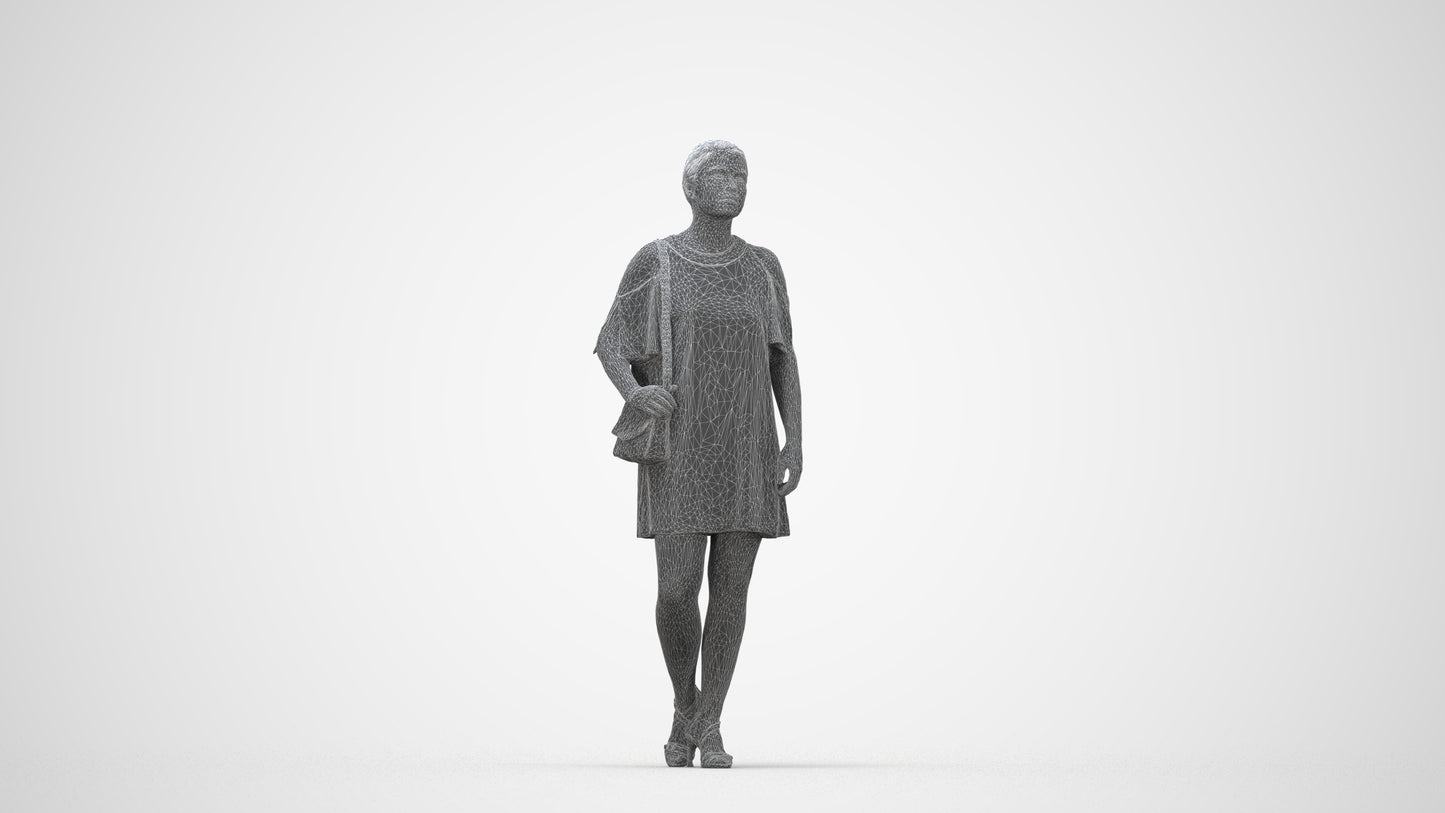 scanned 3D woman formal standing, photogrammetry people for Enscape and V-Ray, wireframe back view