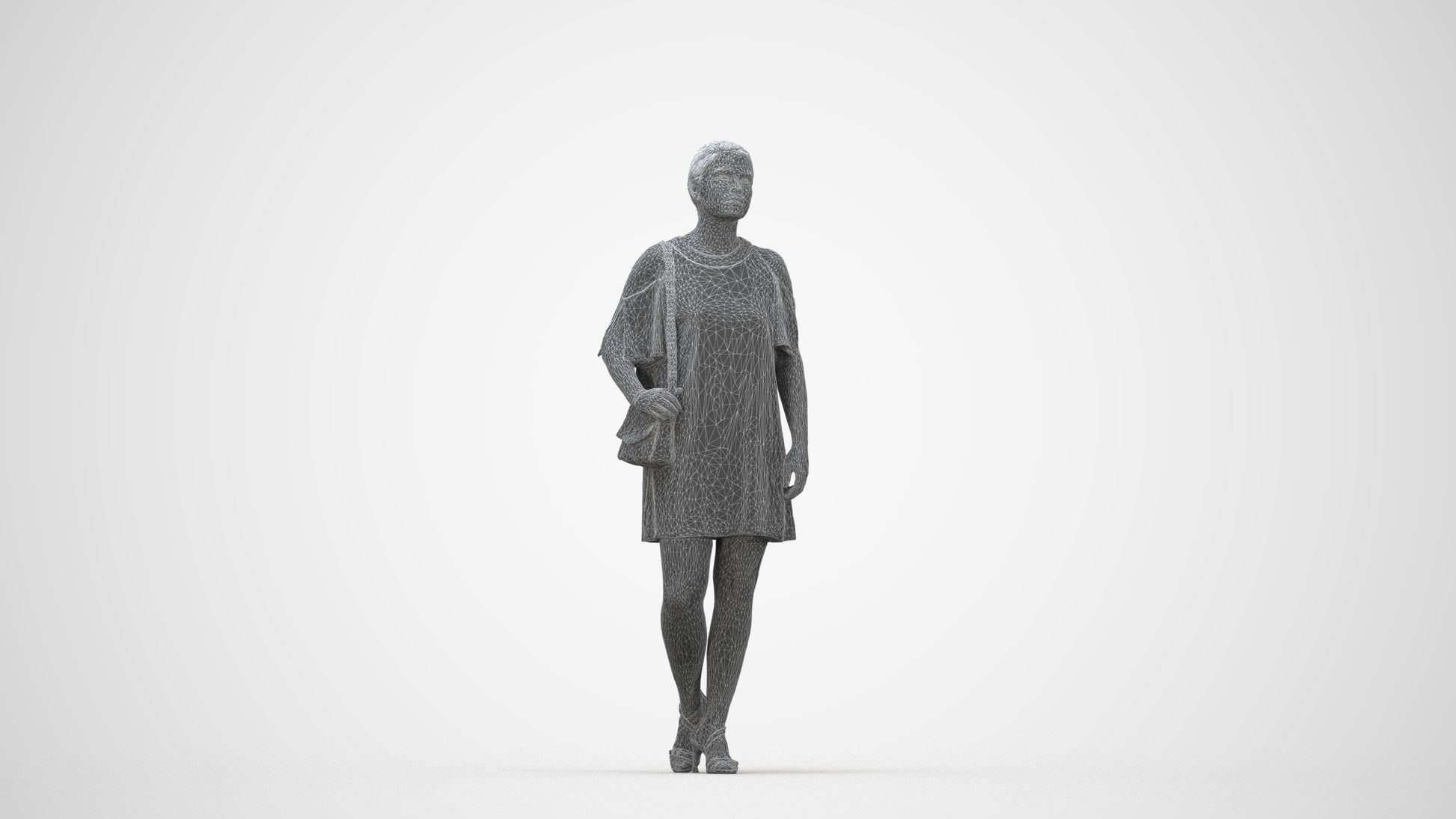 scanned 3D woman formal standing, photogrammetry people for Enscape and V-Ray, wireframe back view