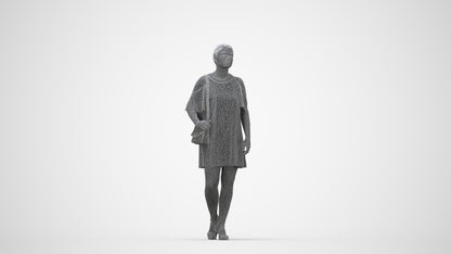 scanned 3D woman formal standing, photogrammetry people for Enscape and V-Ray, wireframe back view