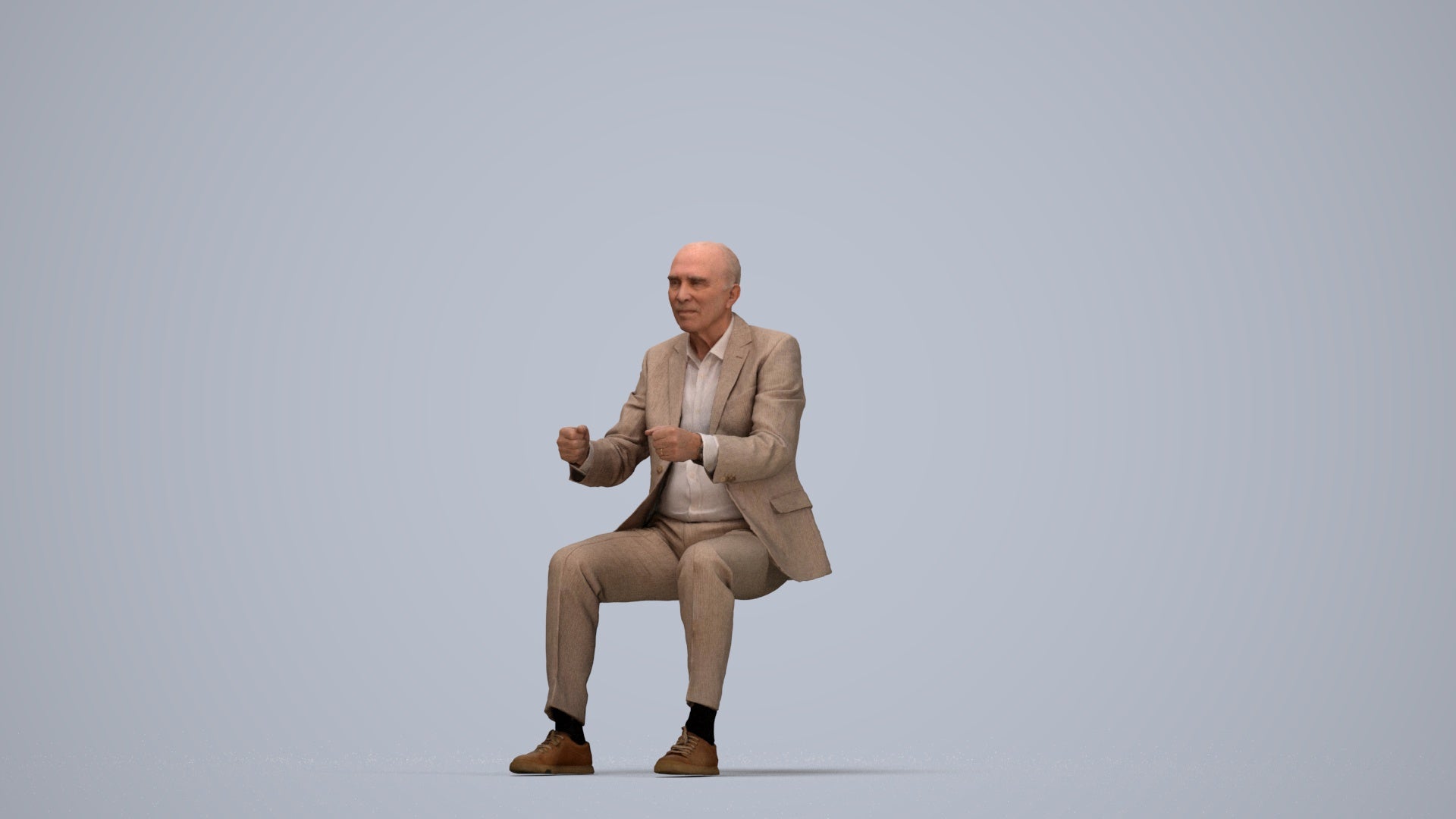 photogrammetry 3D senior man business driving, realistic human model archviz FBX, top-down view render