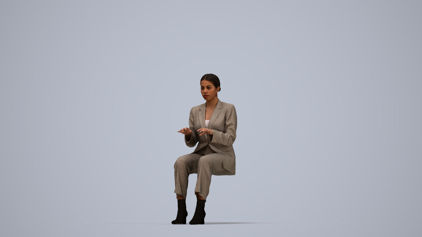 3D human model woman business, photogrammetry scanned person for archviz, top-down view render