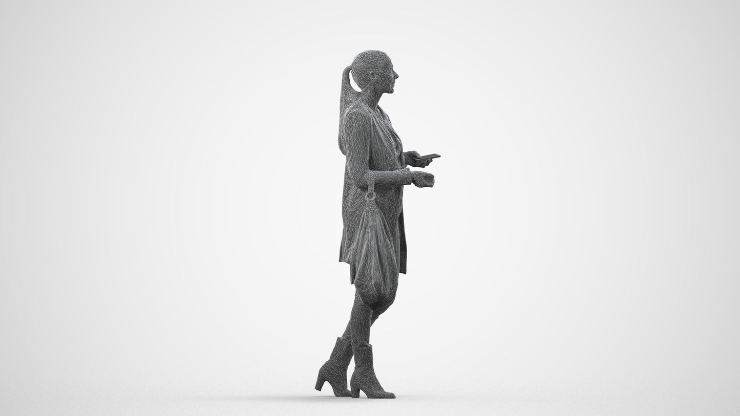 scanned 3D woman business walking, photogrammetry people for Enscape and V-Ray, wireframe side view
