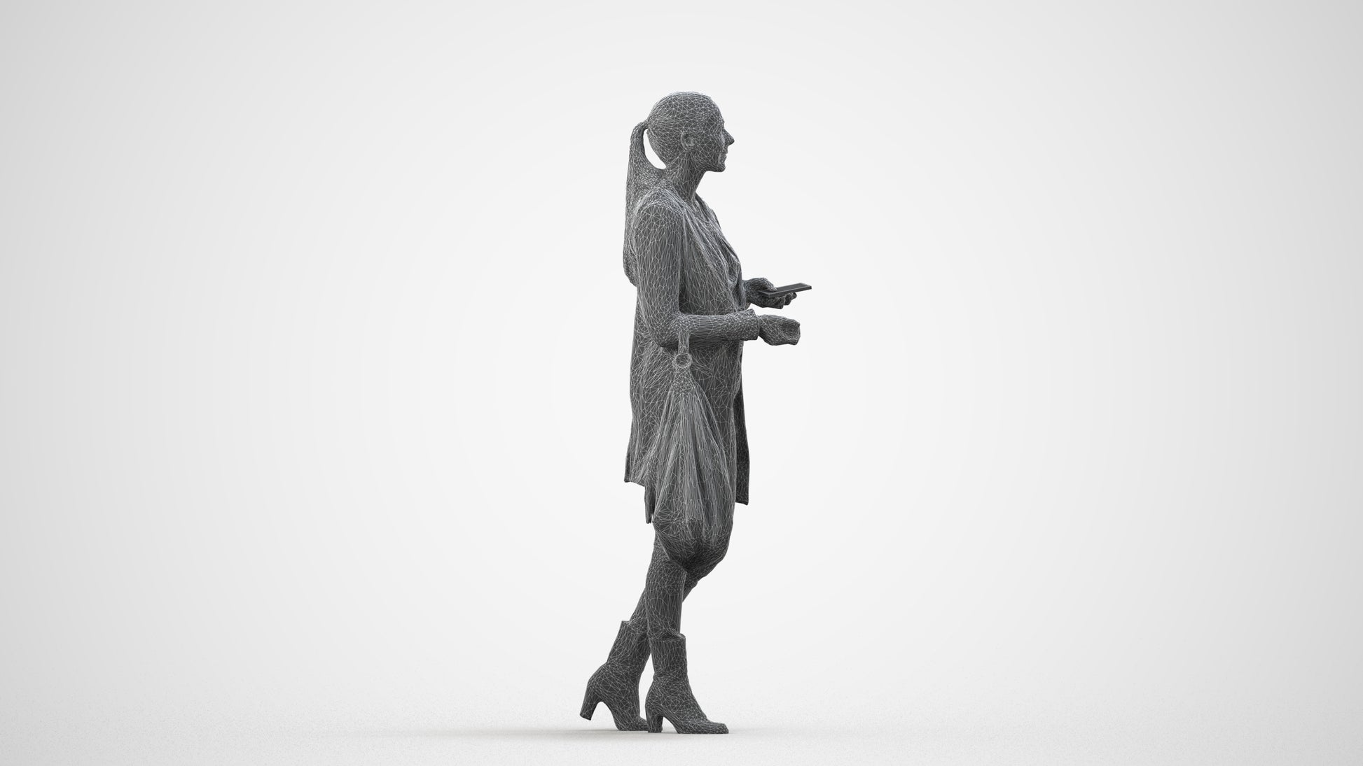 scanned 3D woman business walking, photogrammetry people for Enscape and V-Ray, wireframe side view