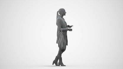 scanned 3D woman business walking, photogrammetry people for Enscape and V-Ray, wireframe side view