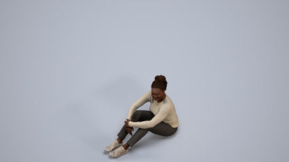 realistic 3D human woman casual sitting, archviz people FBX OBJ for Blender, back view render