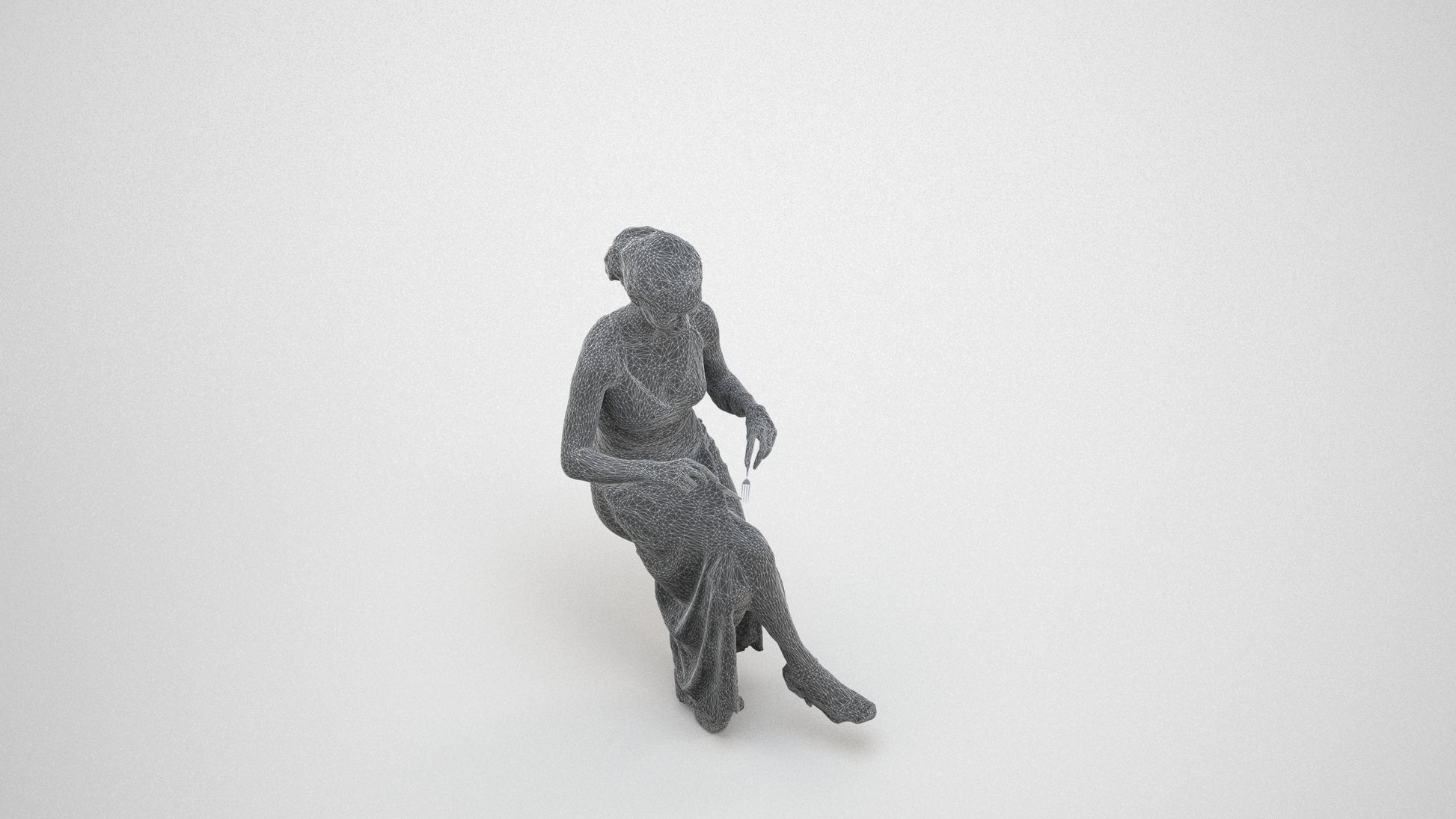 3D human model woman formal formalaffairs, photogrammetry scanned person for archviz, wireframe three-quarter view