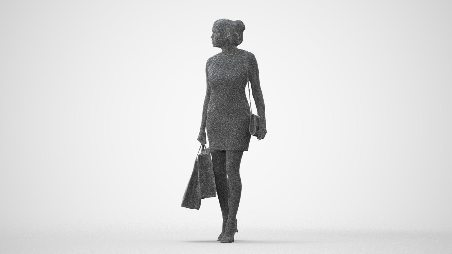 photogrammetry 3D woman casual shopping, realistic human model archviz FBX, square thumbnail