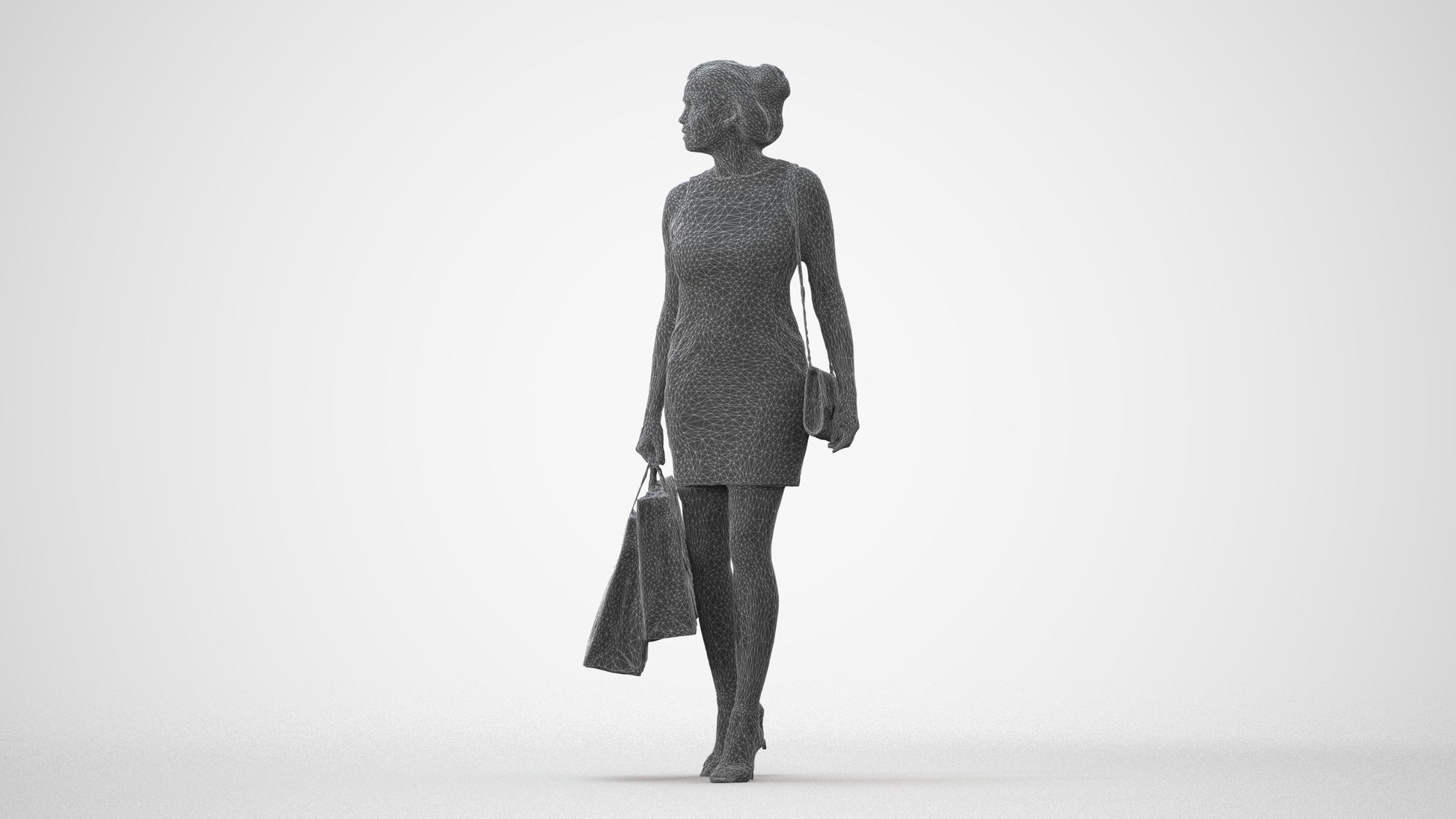 photogrammetry 3D woman casual shopping, realistic human model archviz FBX, square thumbnail