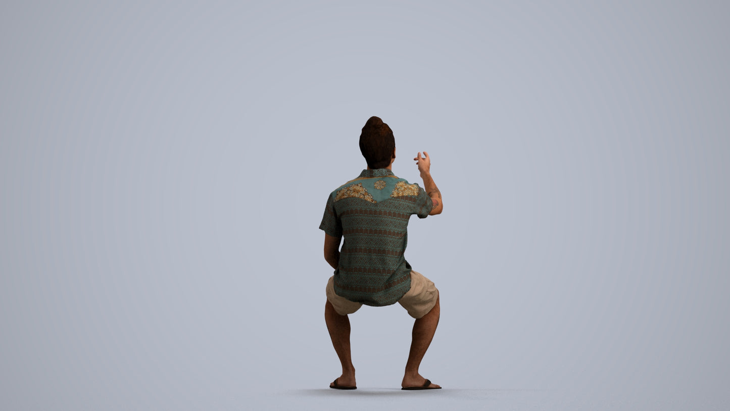 scanned 3D man casual sitting, photogrammetry people for Enscape and V-Ray, front view render
