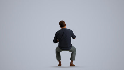 photogrammetry 3D man casual sitting, realistic human model archviz FBX, front view render