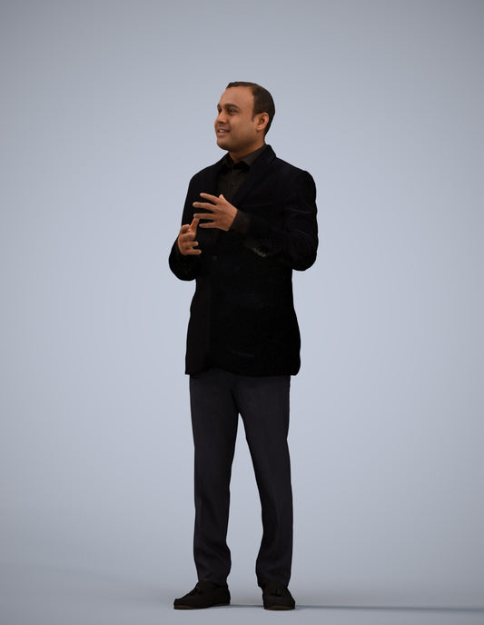 3D human model man formal standing, photogrammetry scanned person for archviz