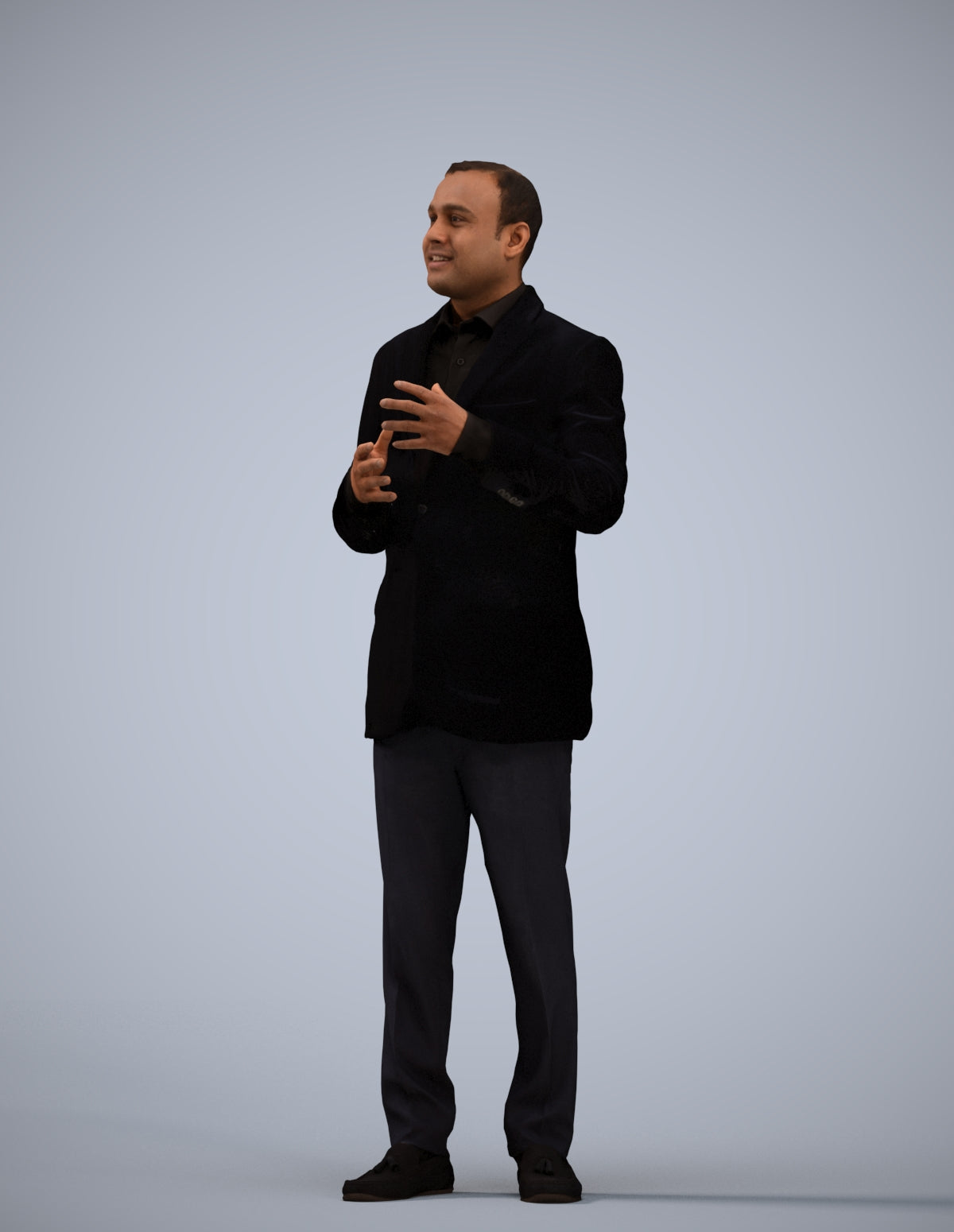 3D human model man formal standing, photogrammetry scanned person for archviz