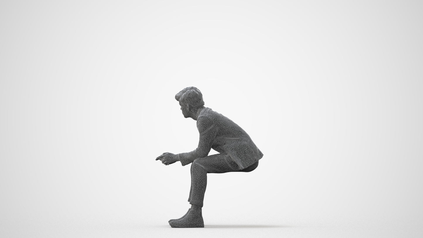 photogrammetry 3D man business sitting, realistic human model archviz FBX, square thumbnail