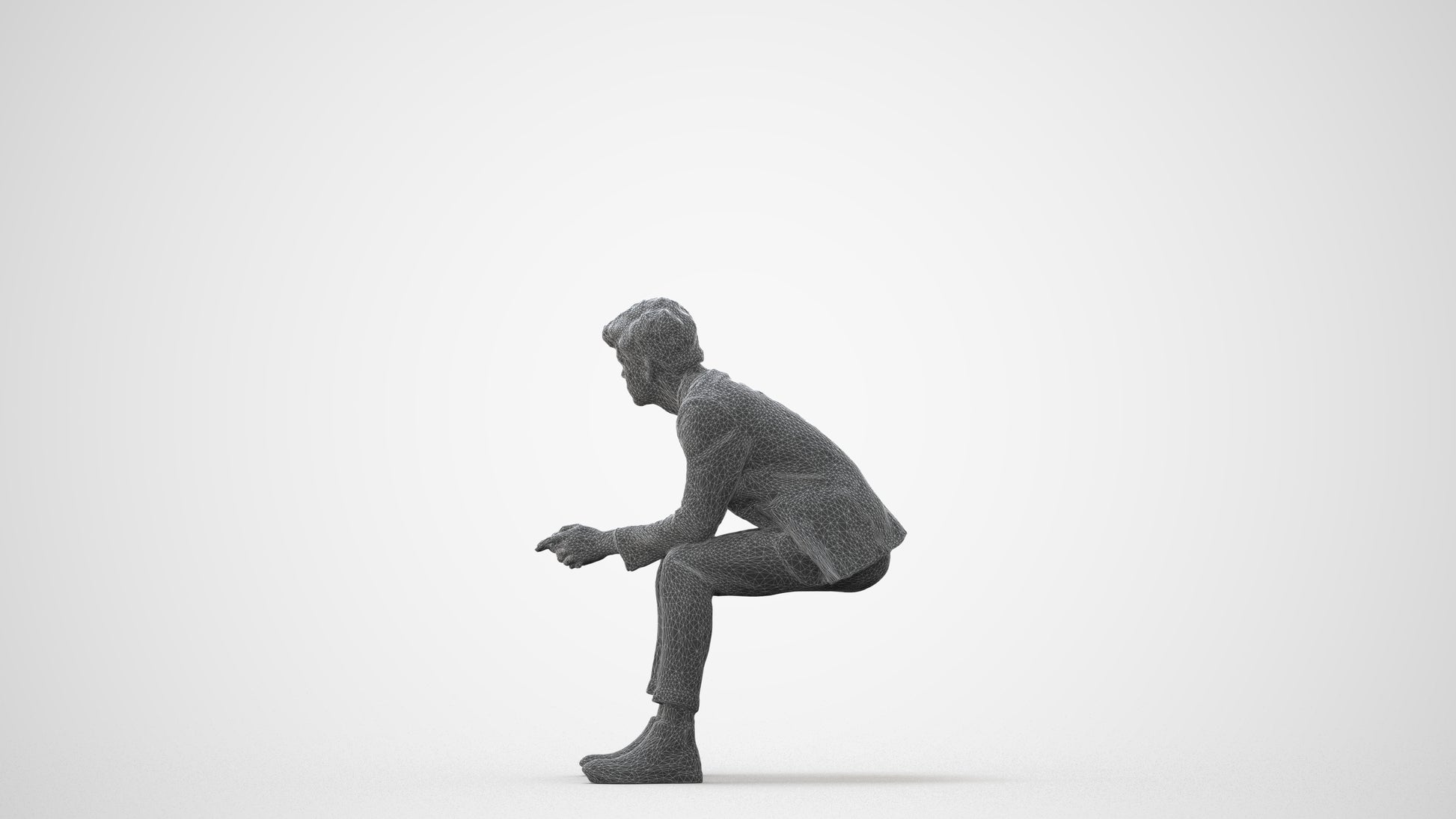 photogrammetry 3D man business sitting, realistic human model archviz FBX, square thumbnail