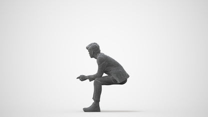photogrammetry 3D man business sitting, realistic human model archviz FBX, square thumbnail