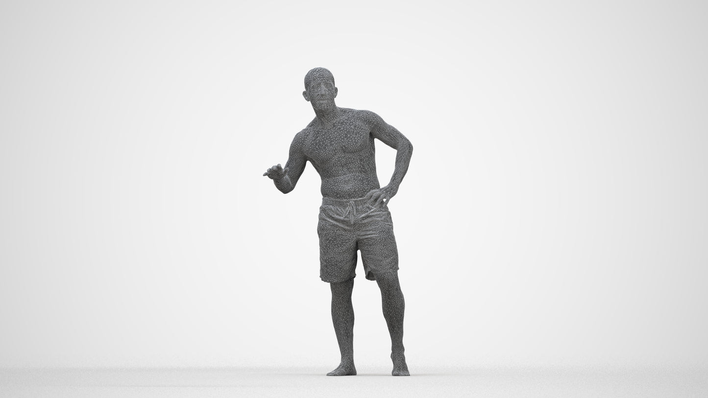 realistic 3D human man pool, archviz people FBX OBJ for Blender, wireframe back view