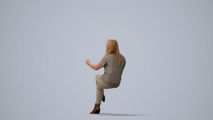 3D scanned woman sitting casual, photorealistic archviz people for Enscape and SketchUp, three-quarter view render
