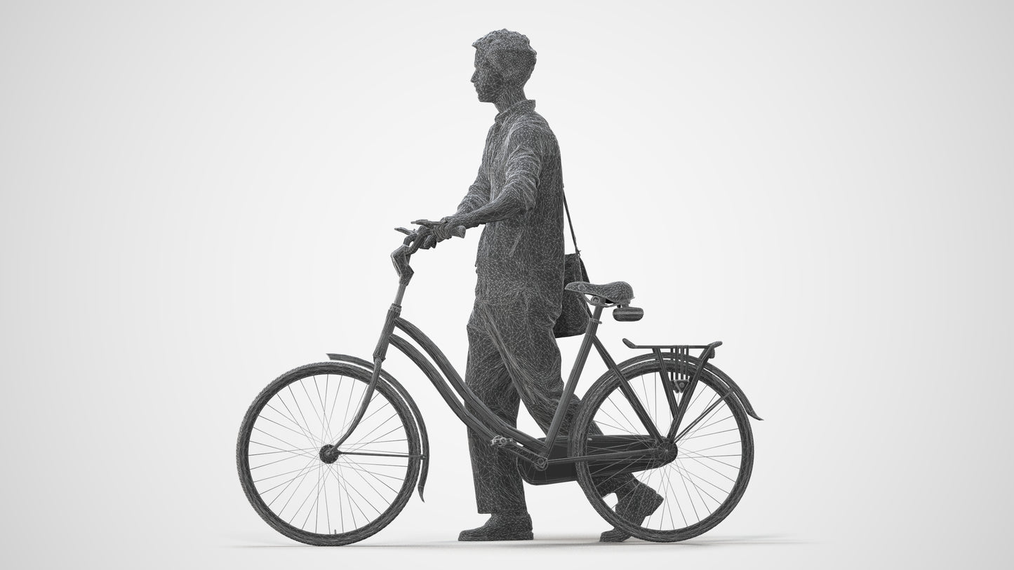 scanned 3D man casual cycling, photogrammetry people for Enscape and V-Ray, square thumbnail