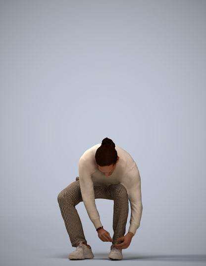 3D scanned man sitting casual, photorealistic archviz people for Enscape and SketchUp