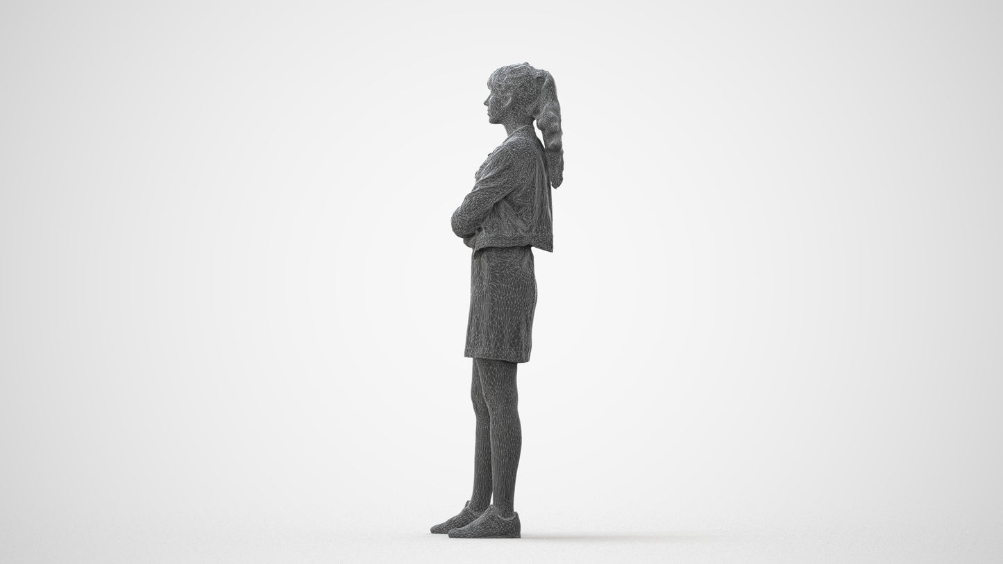 realistic 3D woman casual standing, scanned archviz people for Blender and 3ds Max, square thumbnail