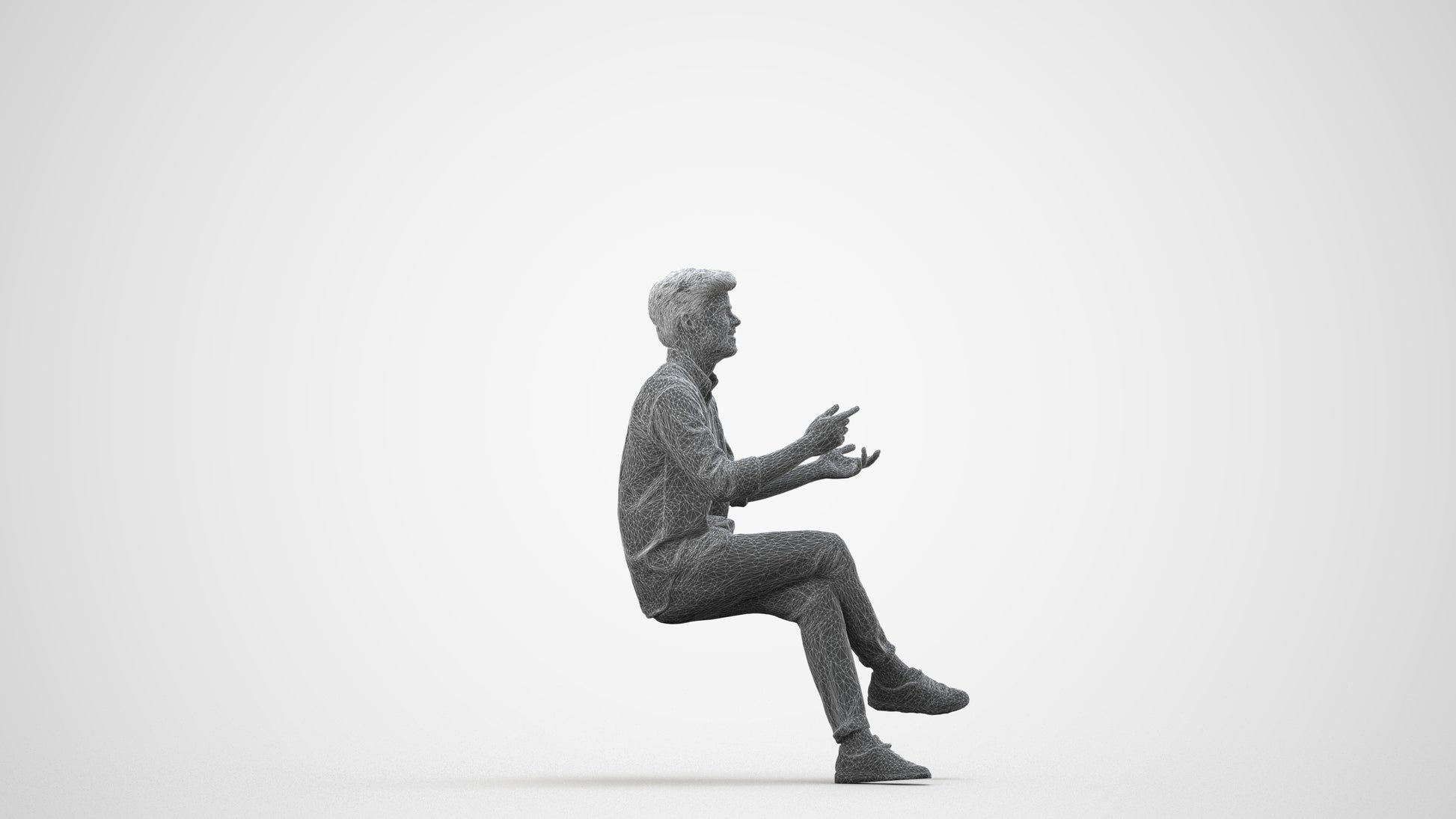 photogrammetry 3D man casual pool, realistic human model archviz FBX, wireframe side view