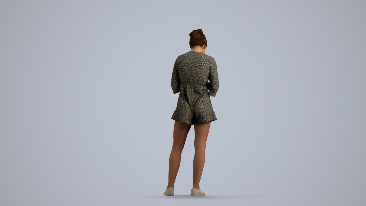 realistic 3D human girl casual kids, archviz people FBX OBJ for Blender, front view render