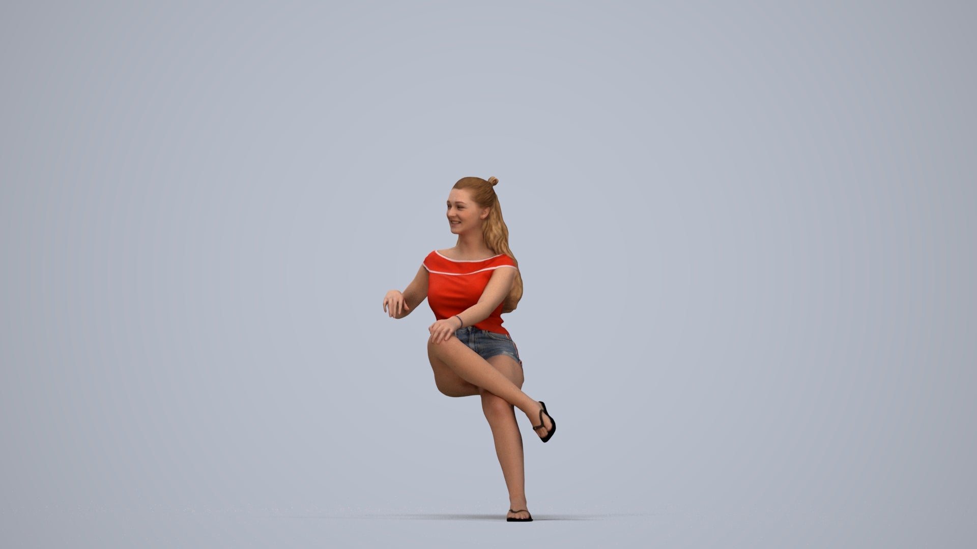 scanned 3D woman casual sitting, photogrammetry people for Enscape and V-Ray, top-down view render