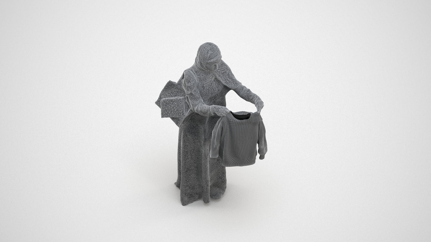 scanned 3D woman shopping, photogrammetry people for Enscape and V-Ray, wireframe three-quarter view