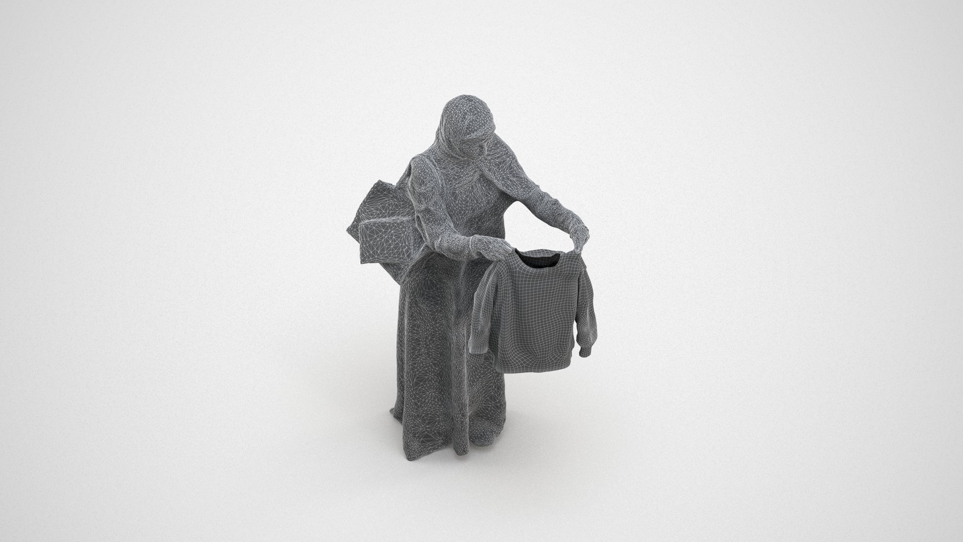 scanned 3D woman shopping, photogrammetry people for Enscape and V-Ray, wireframe three-quarter view