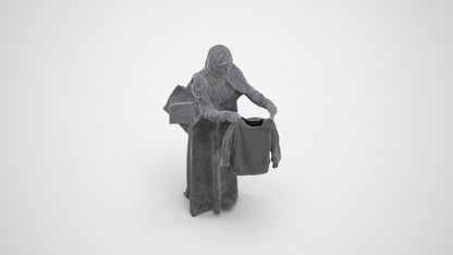 scanned 3D woman shopping, photogrammetry people for Enscape and V-Ray, wireframe three-quarter view