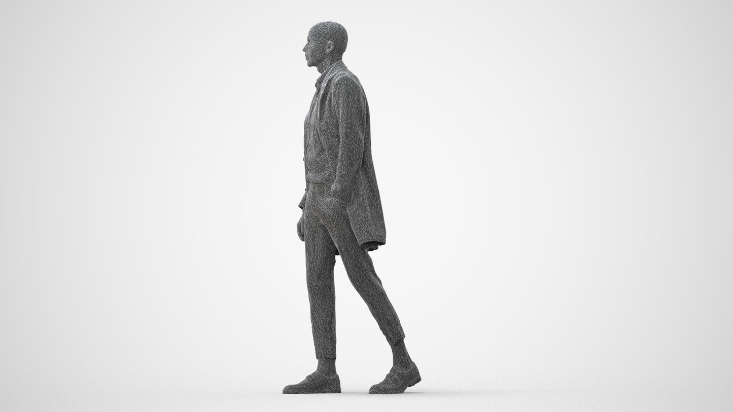 photogrammetry 3D man business walking, realistic human model archviz FBX, square thumbnail