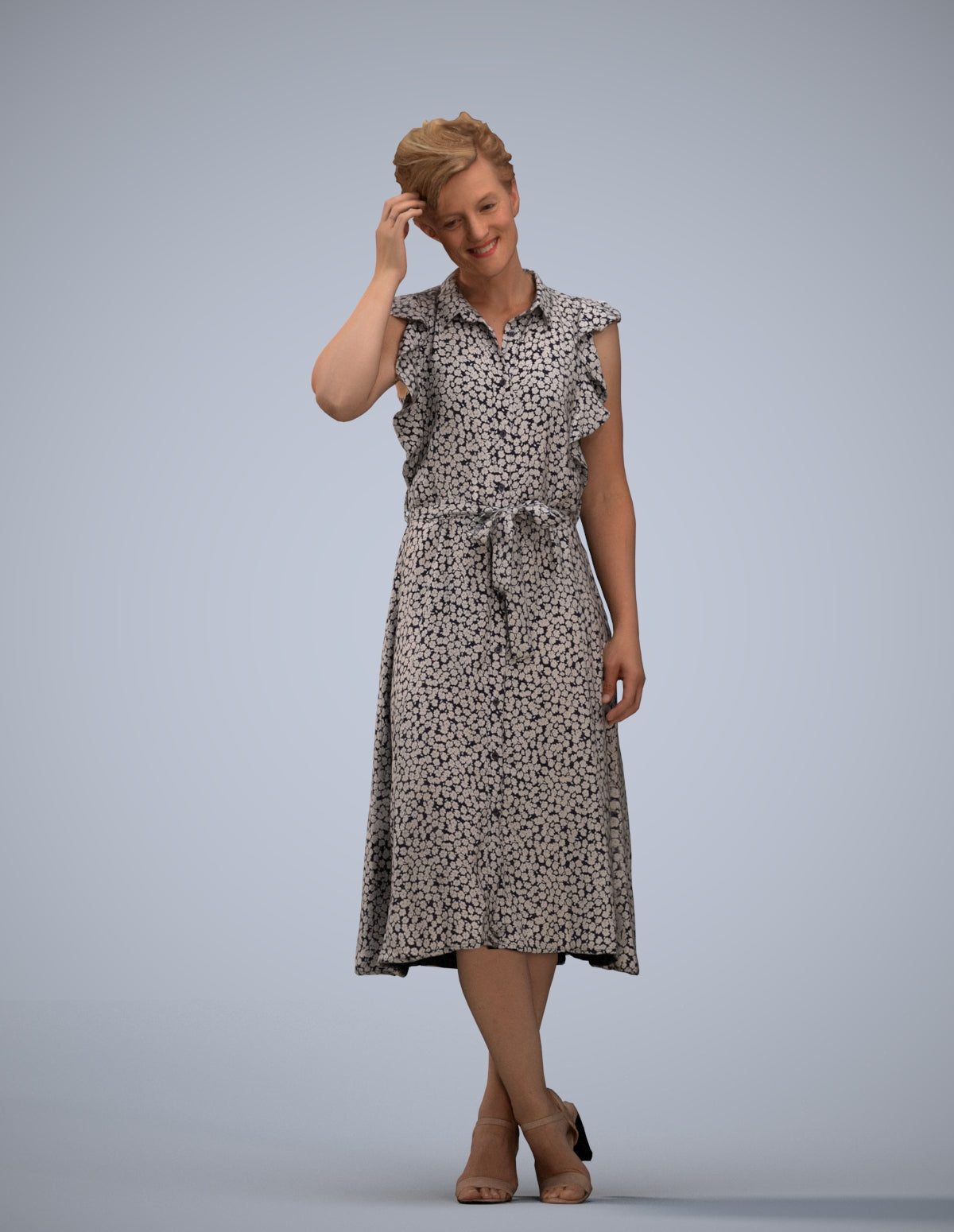 realistic 3D woman casual standing, scanned archviz people for Blender and 3ds Max
