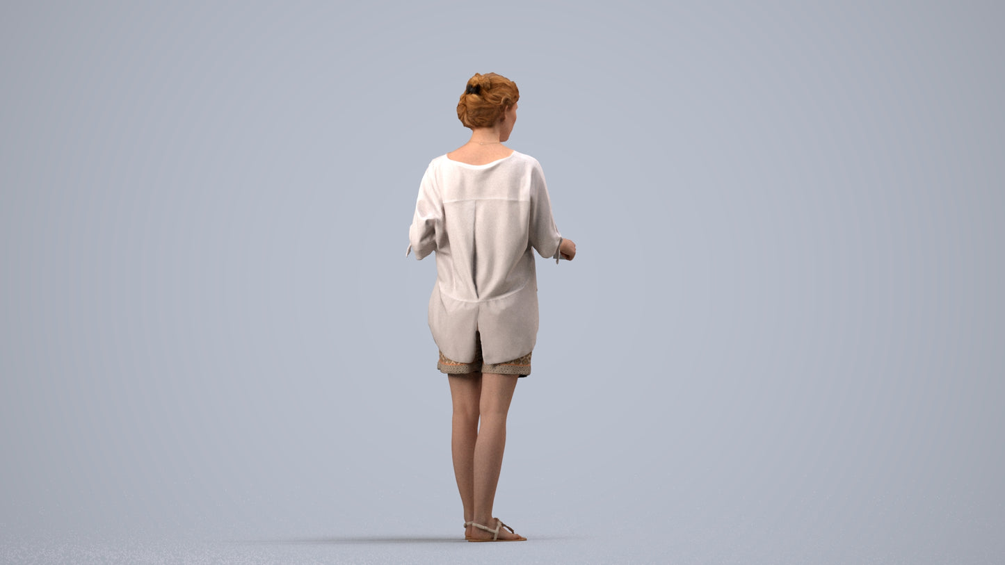 realistic 3D woman casual standing, scanned archviz people for Blender and 3ds Max, side view render