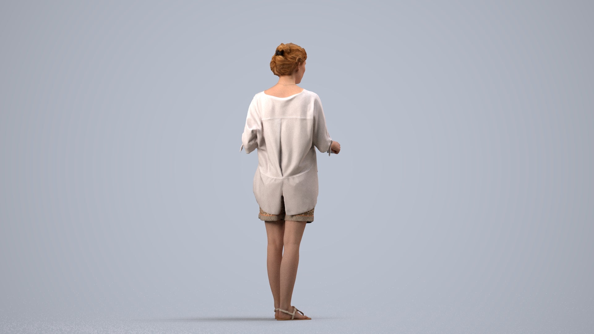 realistic 3D woman casual standing, scanned archviz people for Blender and 3ds Max, side view render