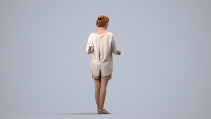 realistic 3D woman casual standing, scanned archviz people for Blender and 3ds Max, side view render