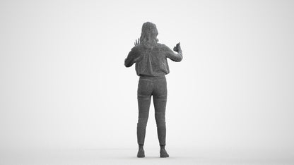3D scanned woman standing casual, photorealistic archviz people for Enscape and SketchUp, wireframe front view