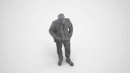 3D people model man business, scanned human for 3ds Max rendering, wireframe three-quarter view