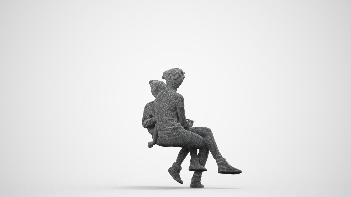 3D human model girl casual kids, photogrammetry scanned person for archviz, wireframe side view
