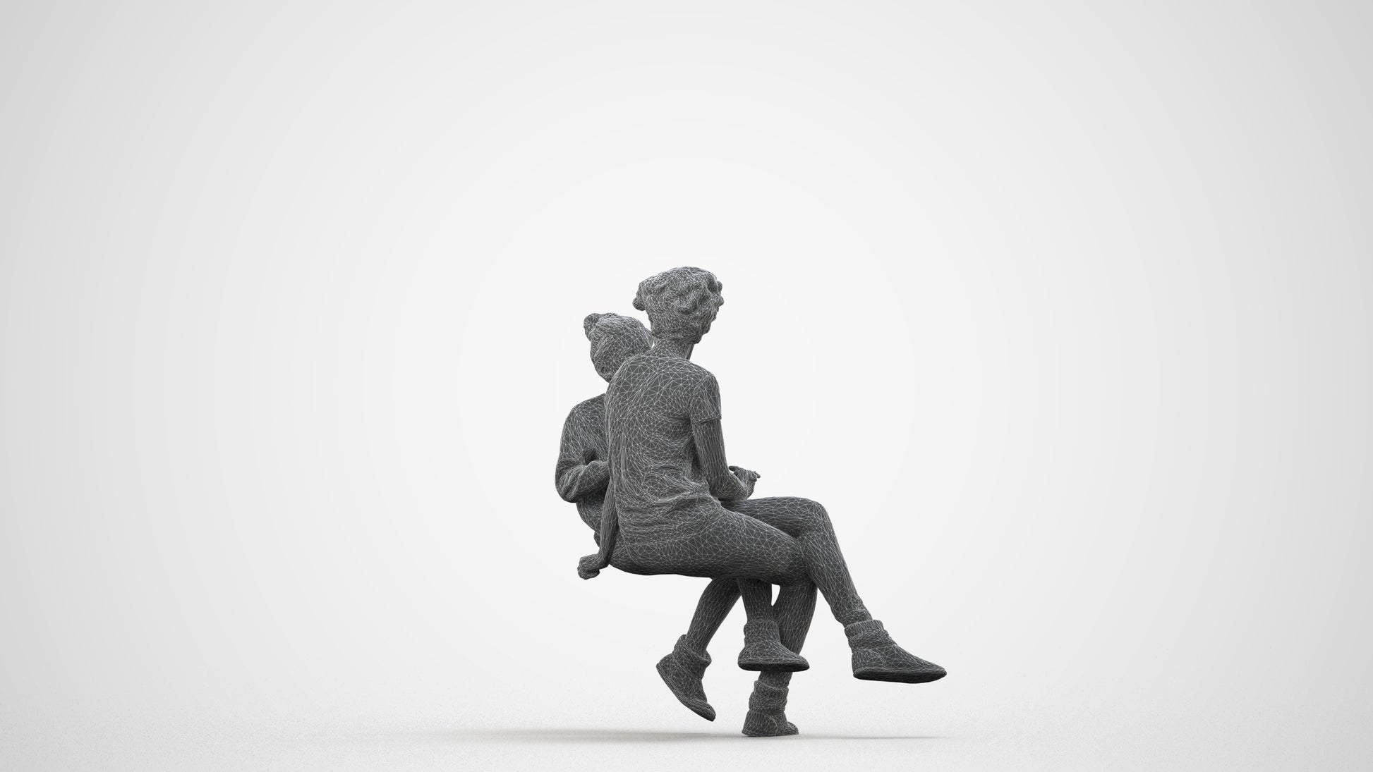 3D human model girl casual kids, photogrammetry scanned person for archviz, wireframe side view