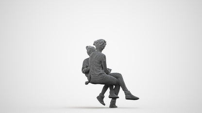 3D human model girl casual kids, photogrammetry scanned person for archviz, wireframe side view