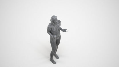 realistic 3D human woman casual standing, archviz people FBX OBJ for Blender, wireframe three-quarter view